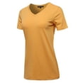thumbnail image 2 of A2Y Women's Basic Solid Premium Cotton Short Sleeve V-neck T Shirt Tee Tops Ash Mustard 1XL, 2 of 6
