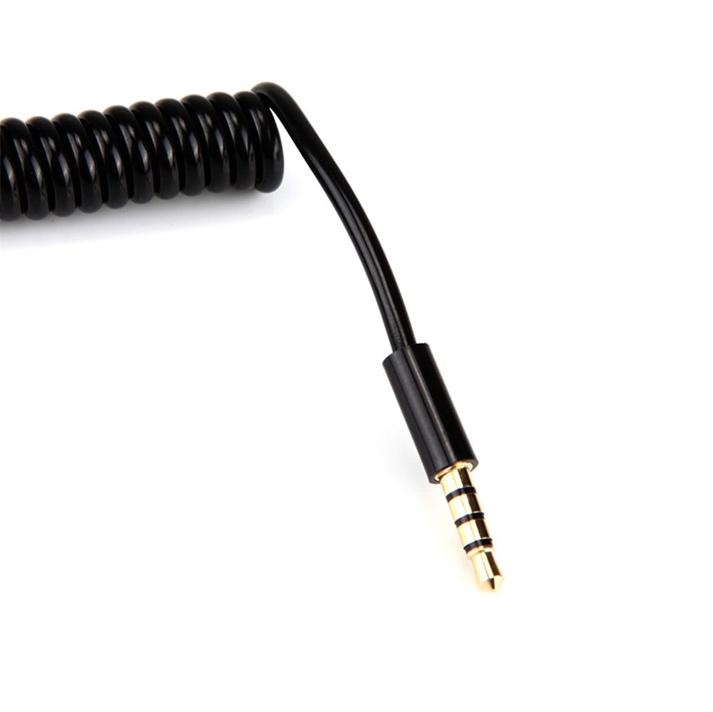 3ft 4-Pole Spring Coiled 3.5mm Aux Cable w/ Mic Gold Stereo Audio Auxiliary Cord 