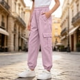 thumbnail image 2 of Xyant Lightweight Silky Jogger Pants for Girls Kids Warm Weather Cargo Loose High Waisted Pants (Pink,15-16 Years), 2 of 5