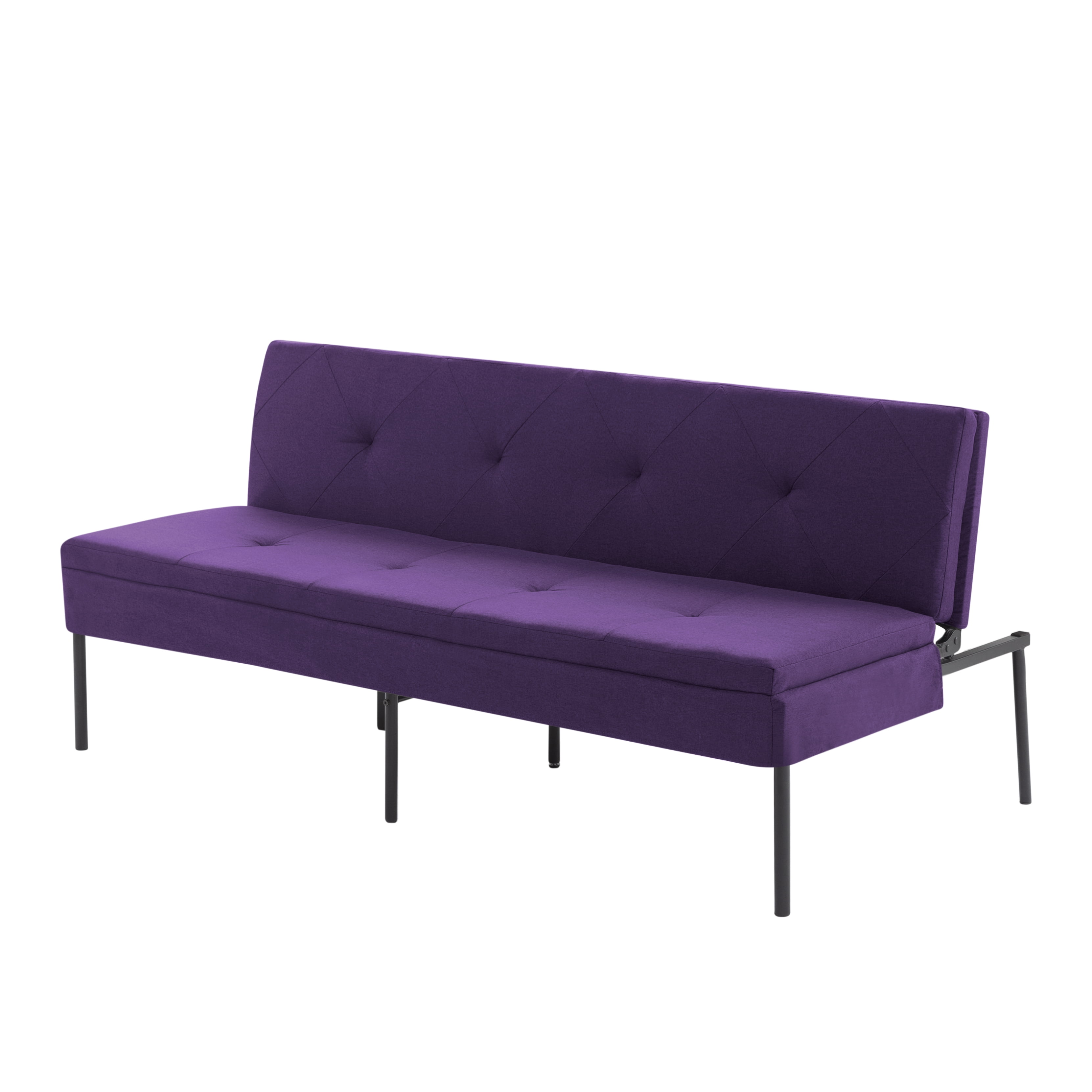 BSHTI 63.39” Futon Sofa Bed, 5 Adjustable Positions, Iron Frame with Black, Polyester Fabric, Convertible Sleeper for Living Room Office, Small Spaces,Purple