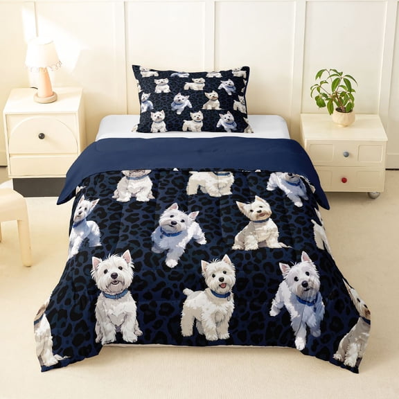 Homewish Cute Dog Twin Comforter Sets,Navy Black Leopard Print Bedding Set,Navy Blue Reversible,2pcs,1 Comforter and 1 Pillowcase