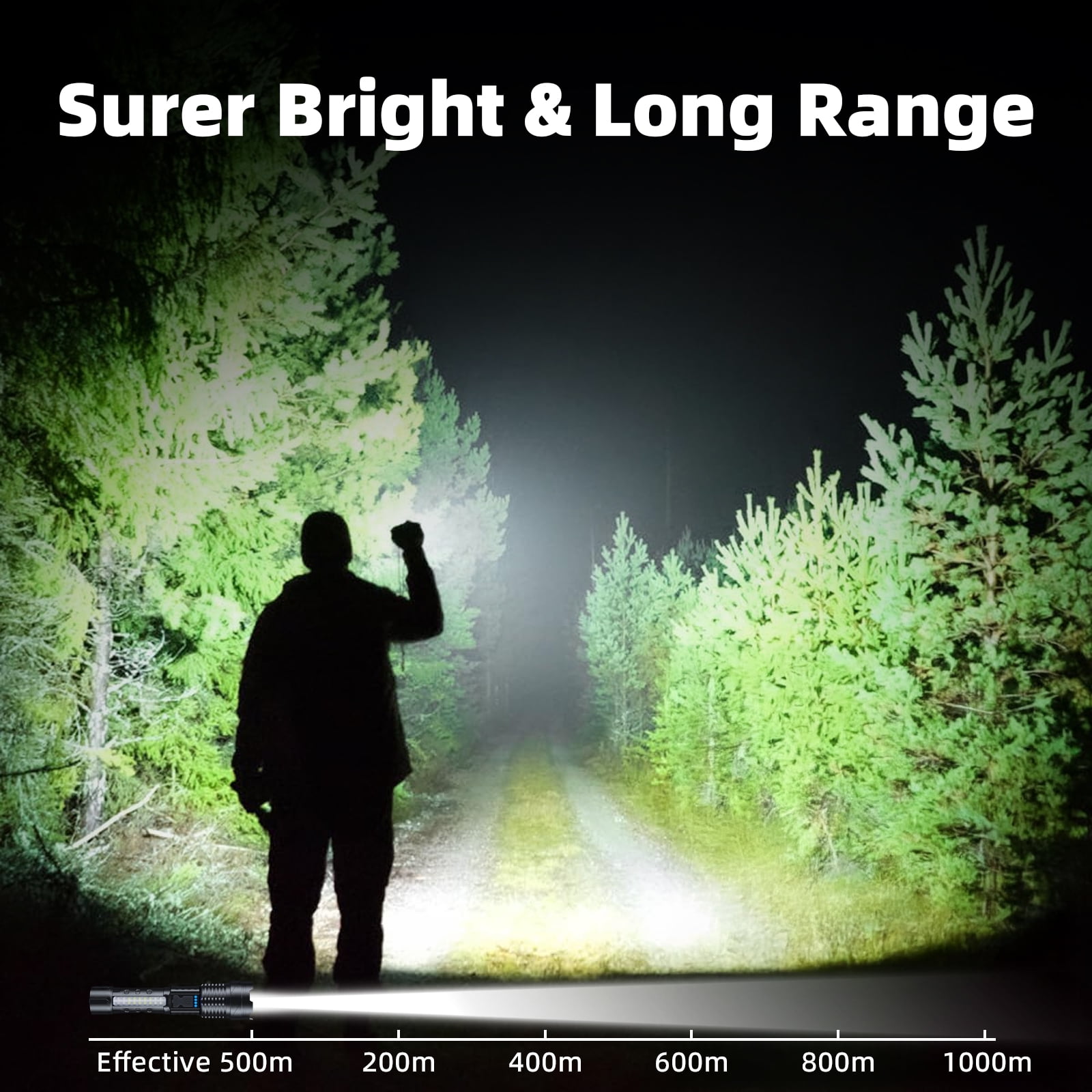 990000 Lumen Rechargeable LED Flashlight, Zoomable Flashlight with 7 Modes Camping Hiking Emergencies