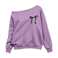thumbnail image 3 of lnmuld Off Shoulder Sweatshirt for Girls Long Sleeve Chest Bow Print Loose Fit Casual Pullover Top Size:14-16 Years, 3 of 4