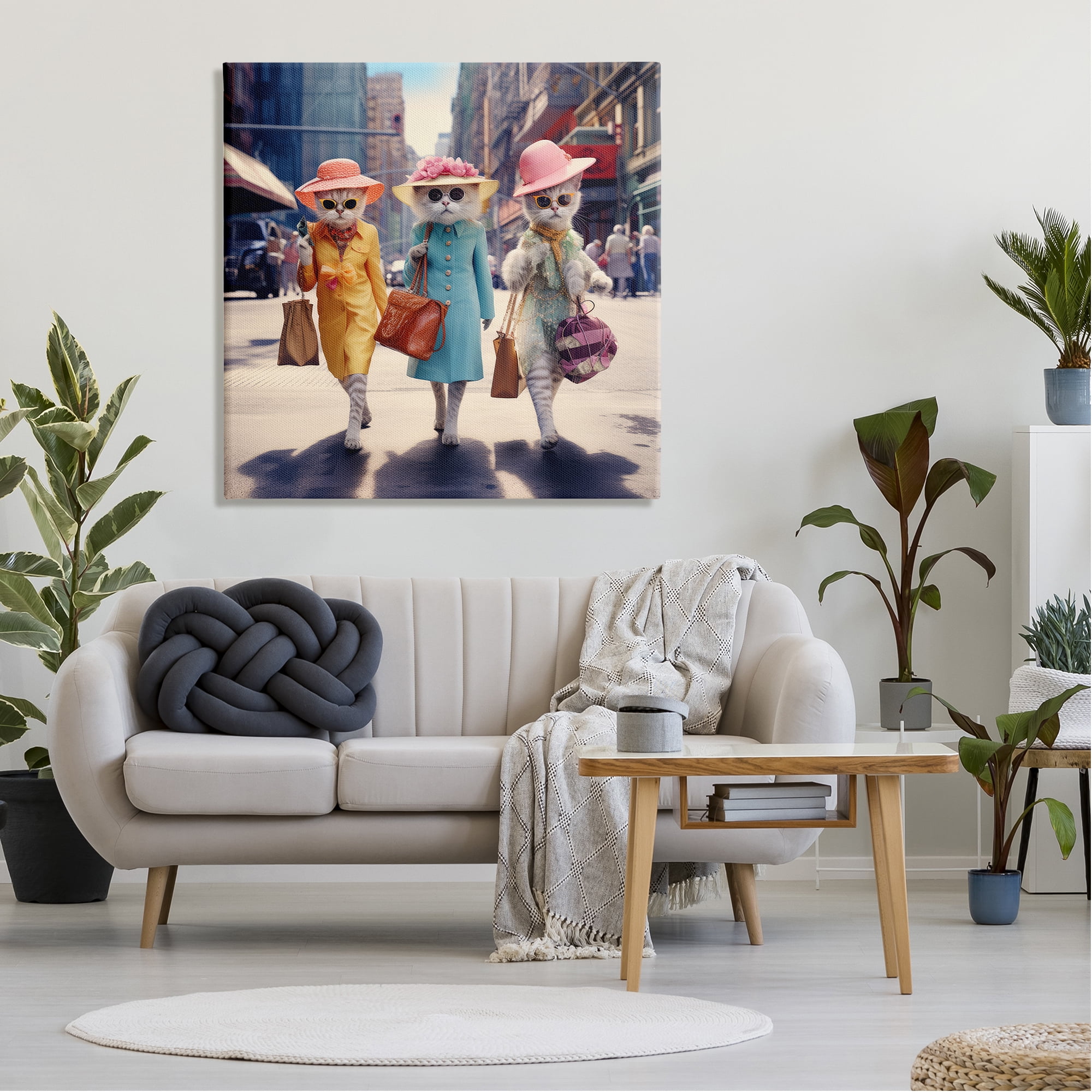 Stupell Industries Trendy Cat Trio Animals & Insects Painting Gallery Wrapped Canvas Art Print Wall Art, 36 x 36