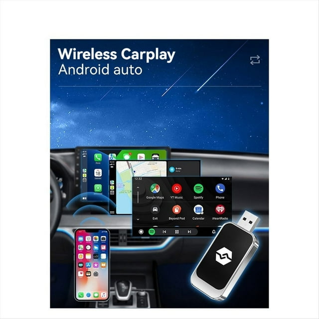 Adaptador Inalámbrico USB 2 en 1 Carplay para Android Auto Adaptador Inalámbrico para Coche Convierte Android Auto con Cable en Inalámbrico