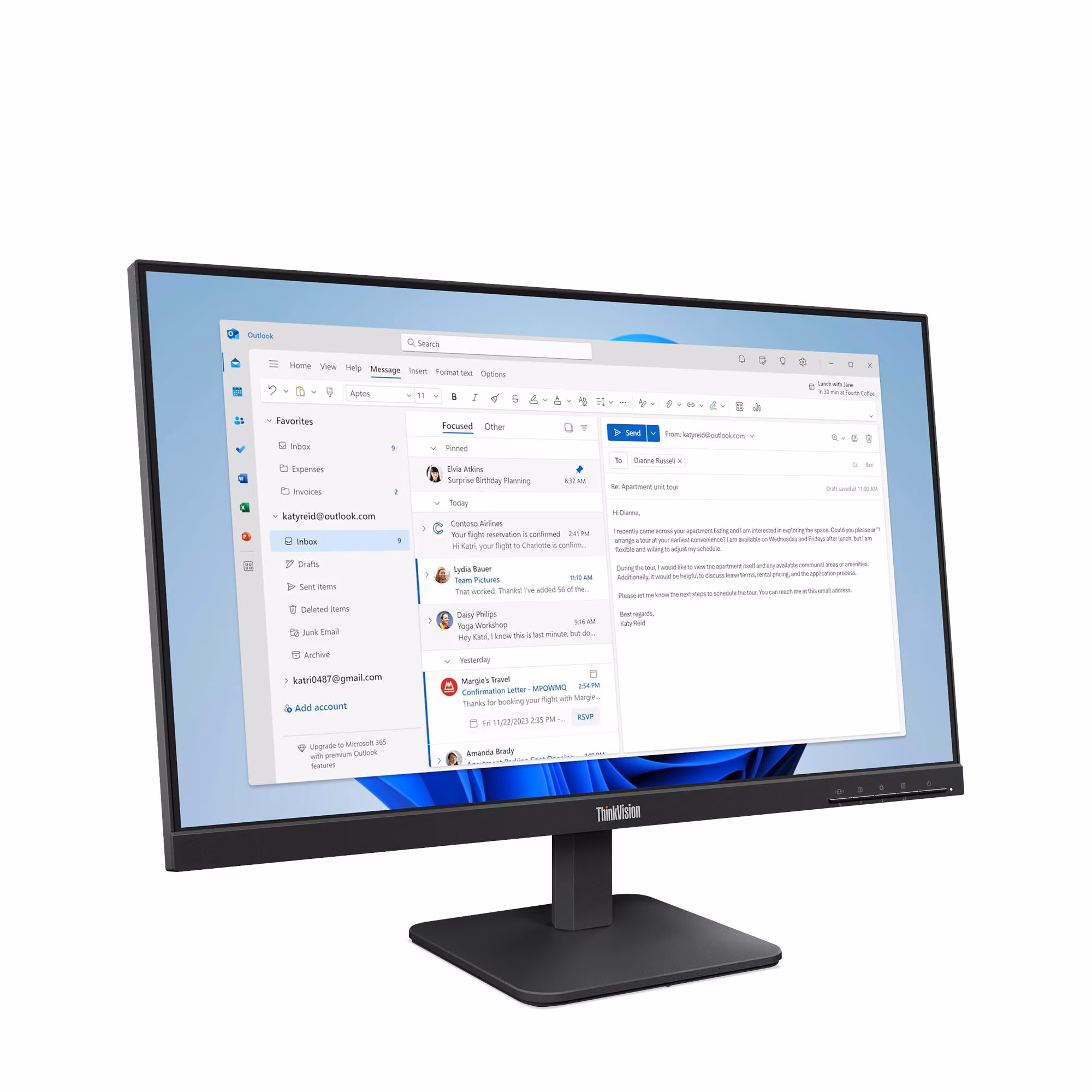 thumbnail image 3 of Lenovo ThinkVision S24-4e Monitor 23.8", 1920x1080, Raven black, 64B5KAT1US, 3 of 5