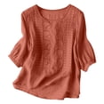 thumbnail image 6 of DENGDENG Embroidered Cotton Linen Tops for Women 3/4 Sleeve Summer Boho Peasant Gauze Blouses Dressy Casual Bohemian Shirts, #03 Orange S, 6 of 7