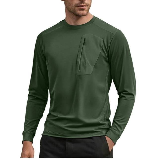 Mgmyaa T-Shirt de Performance à Séchage Rapide pour Hommes, Respirant, Manches Longues, Col Rond, Évacuation de l'Humidité, Haut Athlétique pour Sports