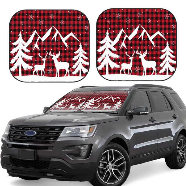 Balery Christmas Buffalo Plaid Parasol para parabrisas de coche de 2 piezas | Parasol plegable para parabrisas delantero de coche para la mayoría de sedanes-Medium