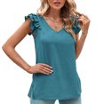 thumbnail image 6 of Idoravan Tank Tops for Women Clearance Women's Summer Solid V Neck Tank Top Pleated Ruffle Sleeve Top, 6 of 9