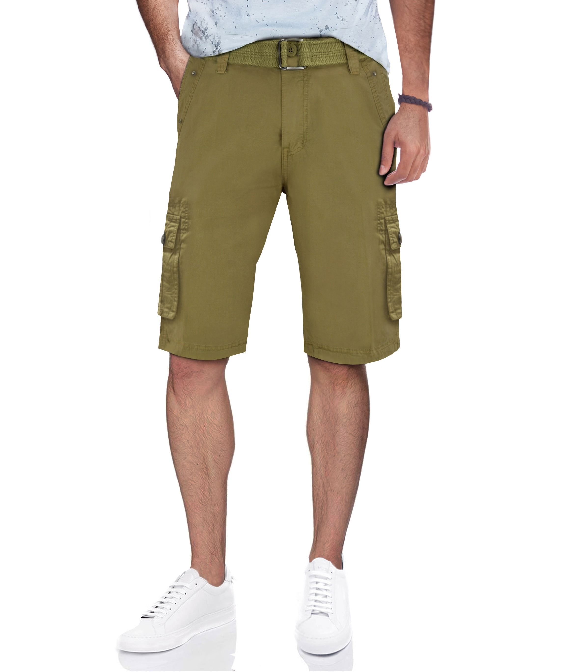 RawX Men's Belted Cargo Shorts With Double Snap Pockets