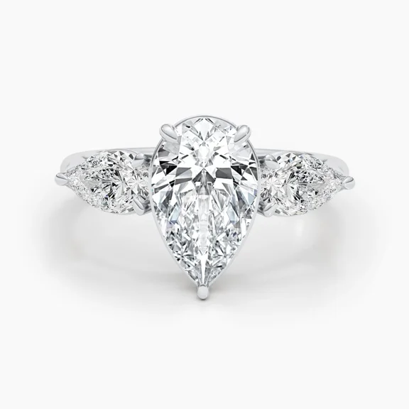 Women’s Pear Cut Three-Stone Engagement Ring, 1.4 CT Simulated Diamond Ring, Elegant Diamond Wedding Ring, 14K White Gold Plated, Anniversary Gift For Her