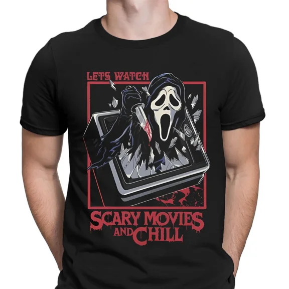 RARE Lets Watch Scary Movies Halloween Scream Horror Spooky Creepy Mens T-Shirts #GVE