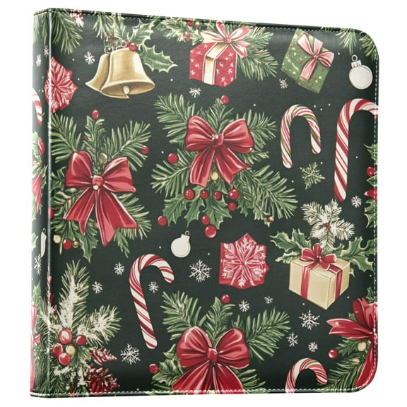 FORMRS 3 Ring Photo Album 4"x6" Self Adhesive Large Capacity PU Leather Cover, Black Christmas Holly