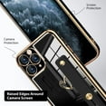 thumbnail image 4 of Designed for iPhone 11 Pro Max Case with Wrist Strap Loop Luxury Love Heart Plating Gold Bumper Phone Cover Wristband Kickstand Full Body Protective Slim Case for Women-Black, 4 of 6