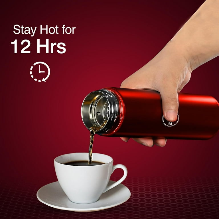 16oz Thermos Stainless Steel Double Wall Vacuum Flask Smart Water Bottle  with LED Screen for Temp (Red)