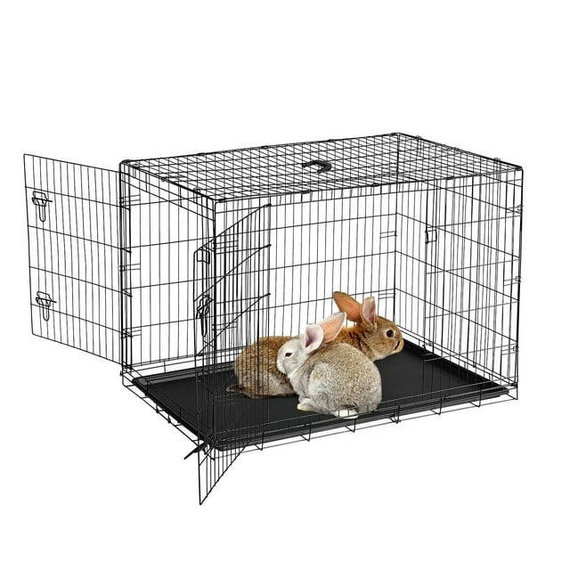 GarveeLife 48 Inch Rabbit Cage, Portable Rabbit Carriers with Slide Out Tray, Top & Front Door, Folding Small Critter Carriers Cage for Bunny, Ferret, Chinchilla, Cat, Rat
