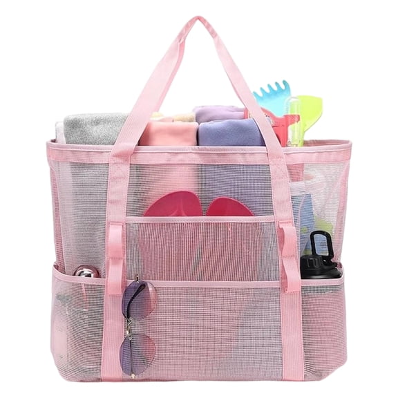 Mesh Beach Bag for Women & Men, Large Beach Tote with Multi Pockets, Waterproof Sandproof Beach Bag for Pool Cruise Travel (C)