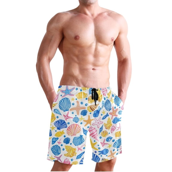 Dailycode Men's Quick Dry Swim Trunks Beach Shorts Casual Summer Board Shorts with Pockets, Watercolor Shells