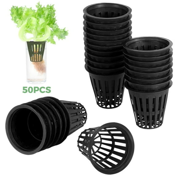 50PCS 2" Net Cups, Plastic Hydroponics Cups, Slotted Mesh Net Pots, Wide Lip Planting Baskets for Indoor or Outdoor Aquaponics & Hydroponics Gardens