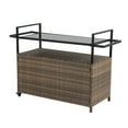 thumbnail image 5 of Aukfa Outdoor Wicker Island Rolling Bar Cart with Glass Top for Patio Backyard Garden, Brown, 5 of 10