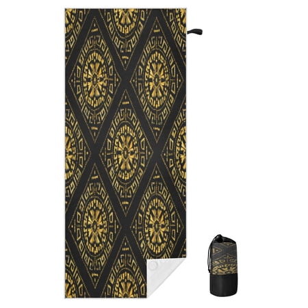 BZSMCE Soft Ancient Gold Tiles For Beach Towel with Wind-Resistant Magnetic Corners And Mesh Carry Bag
