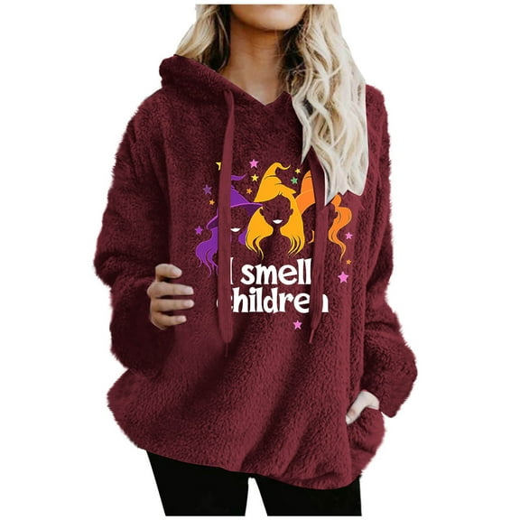 XPMWRP Women's Hoodie Drawstring Sweatshirts Letter Printed Double Sided Fleece Sweatshirts Long Sleeve Winter Warm Pullover with Pocket Red XXL