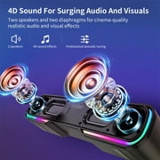 Bluetooth Soundbar with RGB Lights, 20W Home Theater Speaker, 4 Dynamic Light Modes, Built-in 2000mAh Battery, Compatible with TV, PC, Phone, Tablet