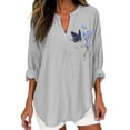 thumbnail image 4 of Womens Linen Tops Summer Blouses For Women Peasant Tops For Women Gauze Shirts Peasant Blouse Gauze Tunic Tops For Women Summer Linen Tops Lightweight Linen Blouses For Women Gray L, 4 of 4