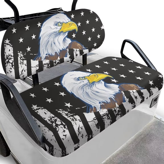 Garronmavis Eagle American Flag Black Golf Cart Seat Covers Set Summer Spring Fall Winter Lightweight Polyester Split Backrest Front Seat Cover Soft Interior Accessiores