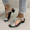 thumbnail image 2 of Womens Sandals Summer Women Beach Fashion Casual Daily Chunky Heel Open Toe Elastic Ankle Strap Peep Toe Rhinestone Slippers Shoes Silver 6.5, 2 of 9