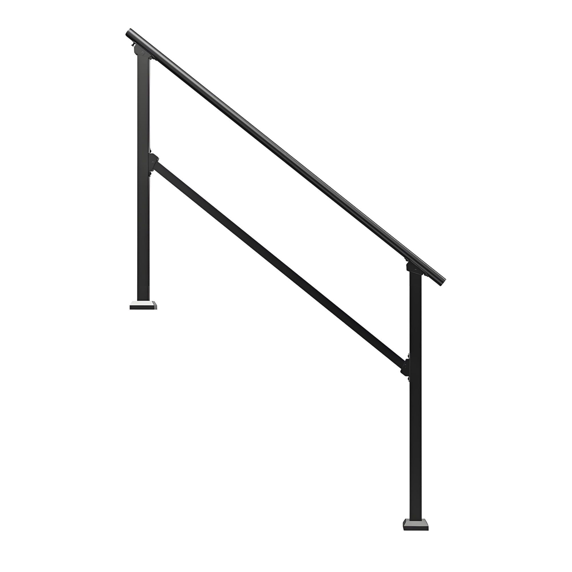 4-5 Step Stair Handrail Kit for Outdoor Steps, Black Square Tube Design