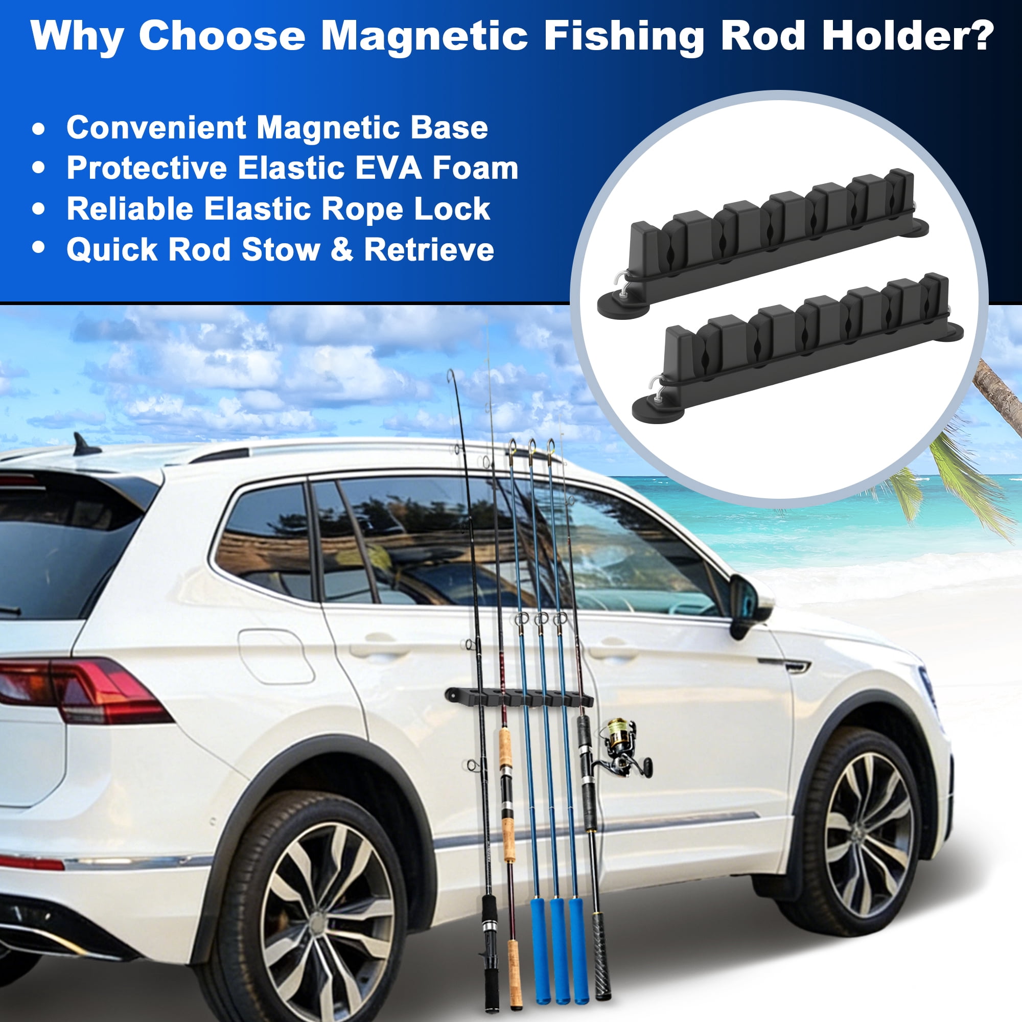 Unique Bargains Magnetic Fishing Rod Holder for Car Black 6 Rods 2 Pcs