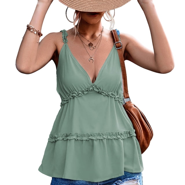Camiseta sin mangas de verano con tirantes y cuello en V profundo sin espalda informal y transpirable para mujer
