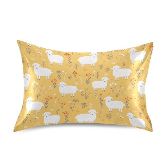 Ryvnso Satin Pillowcase Cute Sheeps Flowers Pillow Cases Standard Size 26x20in