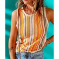 thumbnail image 2 of Suéter de punto para mujer, chaleco, bloque de Color a rayas, dobladillo ondulado, cuello redondo, sin mangas, jersey de punto, camiseta sin mangas para el hogar, oficina diaria, 2 of 7