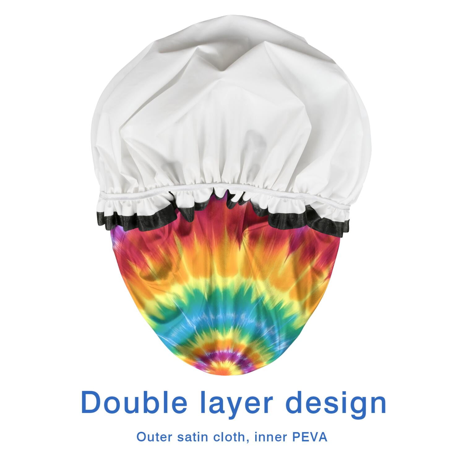 Shower Caps,Colorful Rainbow Tie Dye Spiral Pattern Waterproof Shower Cap for Women 4 Pieces,Double Reusable Hair Cover for Shower PEVA Elastic Stretch Hem