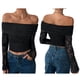 thumbnail image 2 of Camiseta de Larga con Hombros Descubiertos y Ribete de Encaje para Mujer, Estilo Y2K, con Doble Forro y Tendencia Negro L, 2 of 6