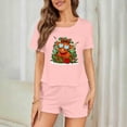 thumbnail image 7 of REORIAFEE Wide Leg Lounge Pants for Women Christmas 3 Piece Pajama Short Sleeve Top and Shorts Santa Graphic Soft Sleepwear Pink XS-2XL, 7 of 7