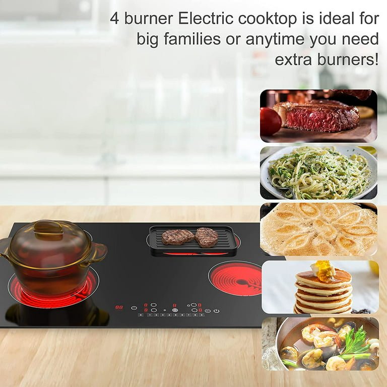 Cooksir Electric Cooktop 24 Inch, 4 Burner Electric Stove Top 6000W,  Built-in Radiant Electric Stovetop with 9 Heating Level, Auto Shut Down