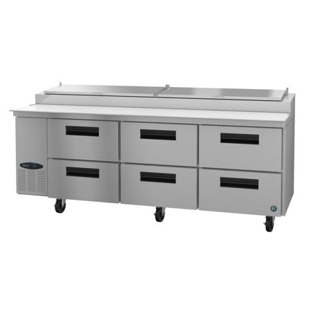 - Hoshizaki CPT93-D6, Refrigerator, Three Section Pizza Prep Table, Stainless Drawers