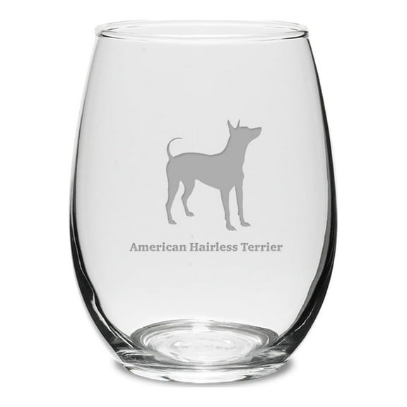 American Hairless Terrier Deep Etched 15 oz Stemless White Wine Glass