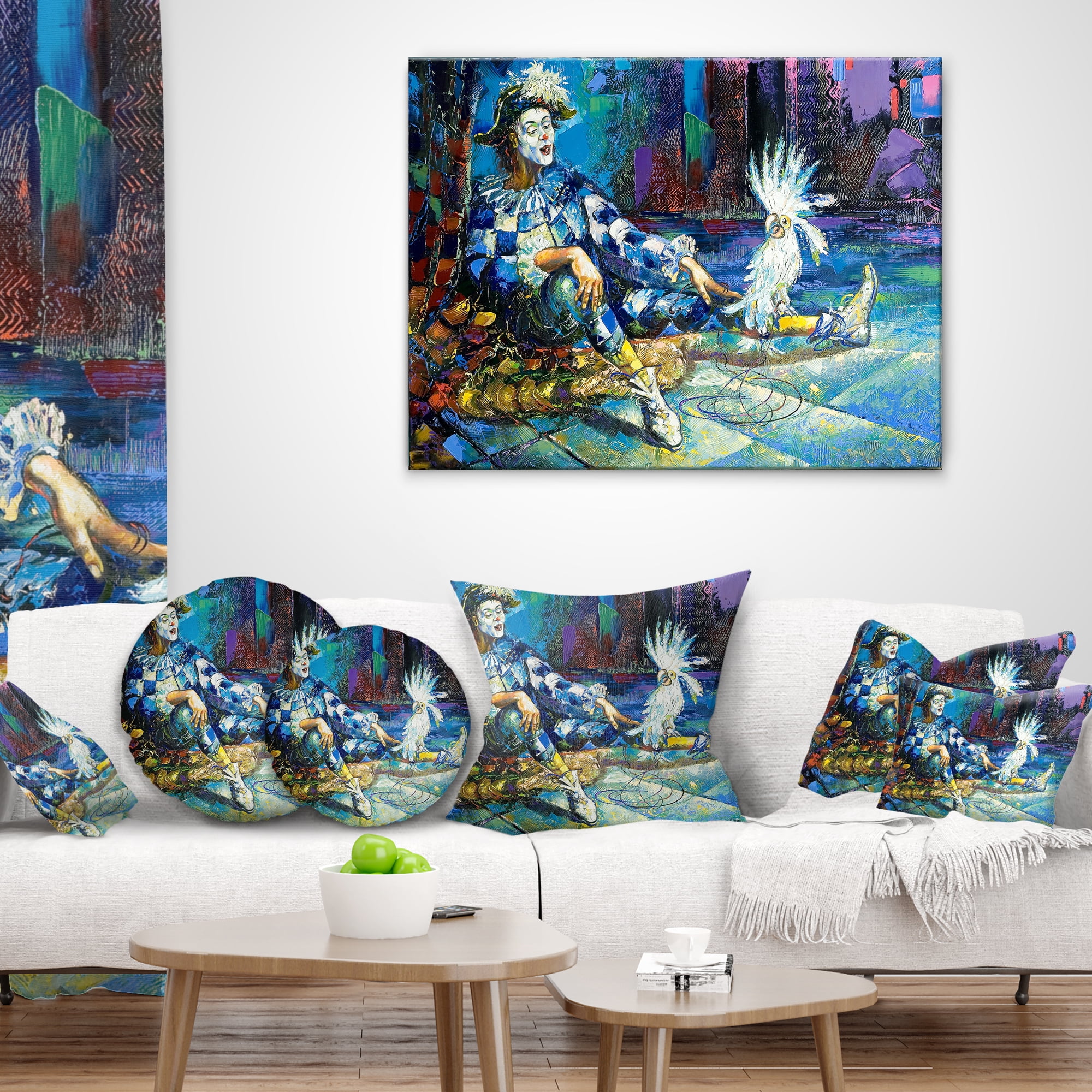Designart The Harlequin and White Parrot - Contemporary Throw Pillow - 12x20