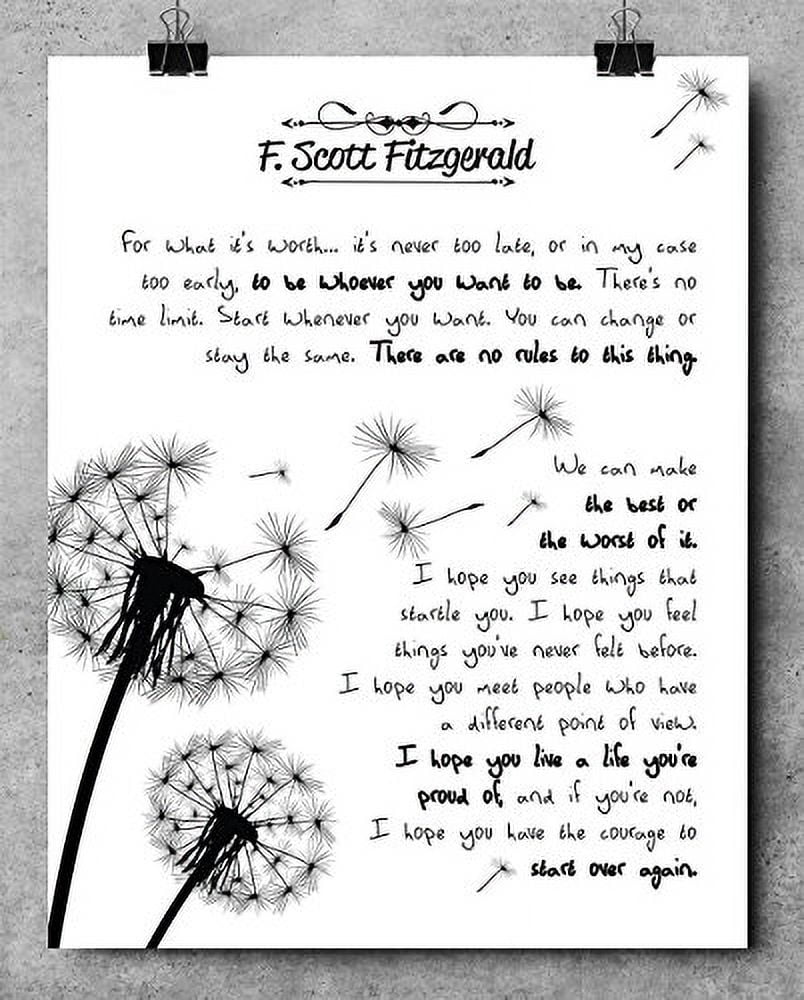 for What It's Worth - F. Scott Fitzgerald Quotes Wall - 11x14 - Book Quotes Wall Decor Is Perfect for Classrooms, Home Offices or Libraries - Vintage