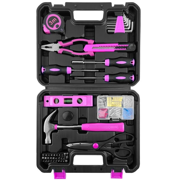 Juego de herramientas SOLUDE, kit para el hogar rosa de 102 piezas con funda