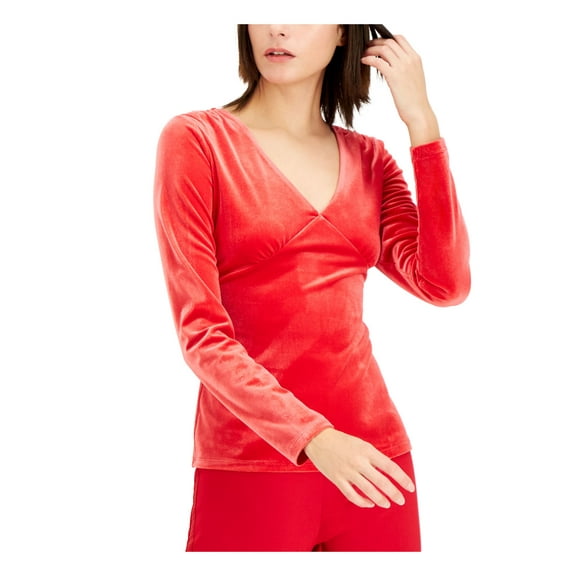 INC Womens Red Long Sleeve V Neck Top XL