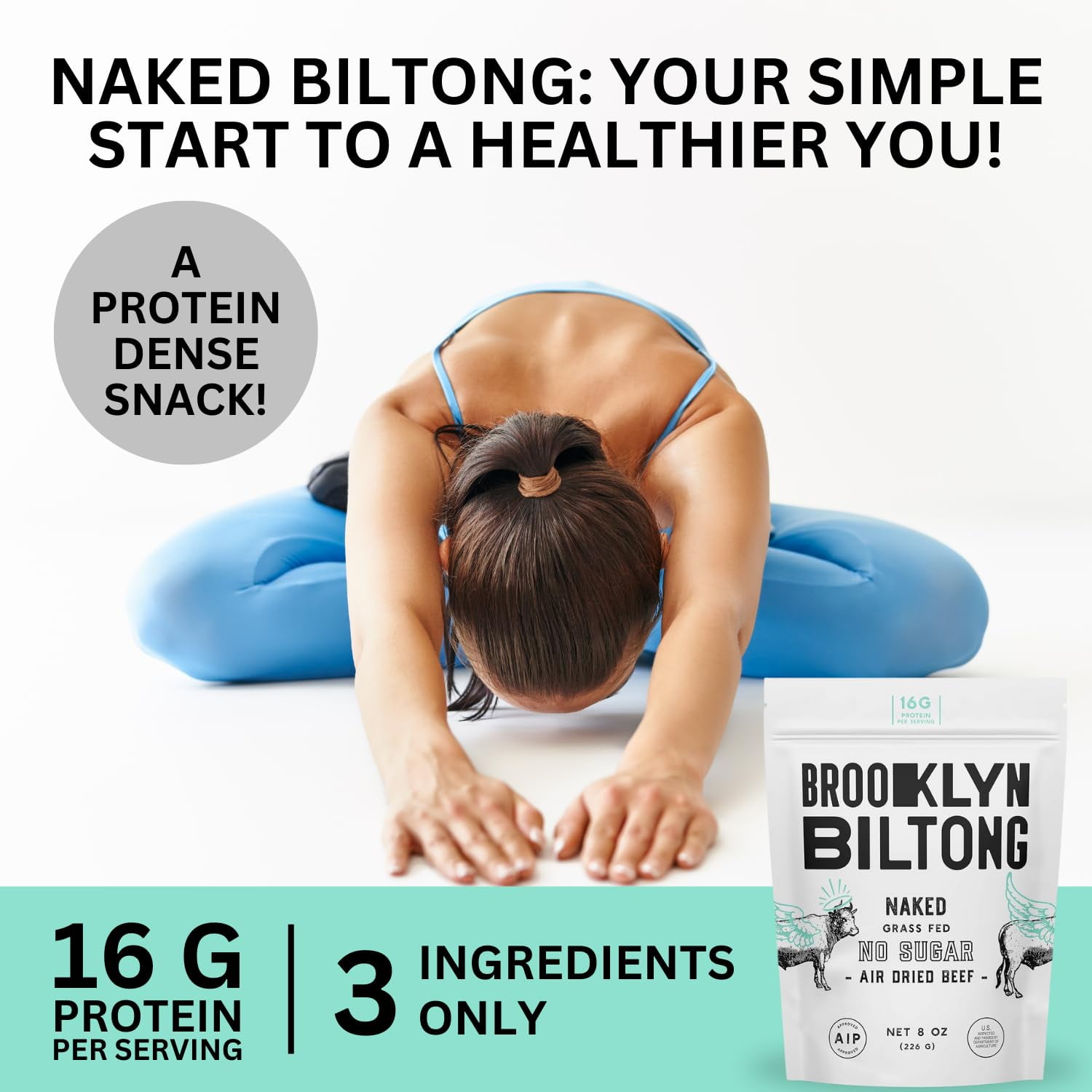 Brooklyn Biltong - Air Dried Grass Fed Beef Snack, South African Beef Jerky - Whole30 Approved, Paleo, Keto, Gluten Free, Sugar Free, Made in USA - 8 oz. Bag (Naked)