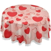 SKYSONIC 60" Romantic Heart Round Tablecloth Valentine's Day Table Cloth Cover Mat Washable Polyester Home Decorative for Dining Wedding Holiday Party