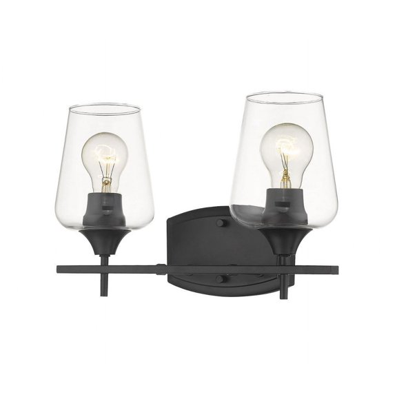 Z-Lite Joliet 2 Light Clear Glass Steel Vanity Light in Matte Black
