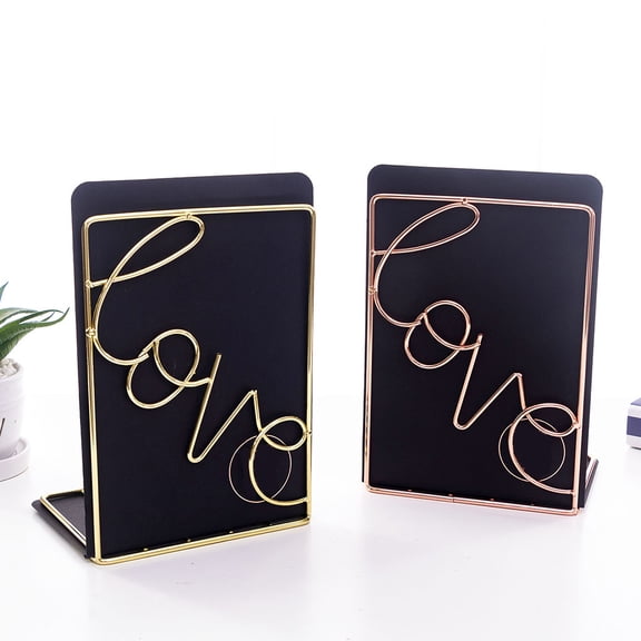 UPOUART Iron Art Love Shaped Bookends with Smooth Surface for Shelves and Desktops